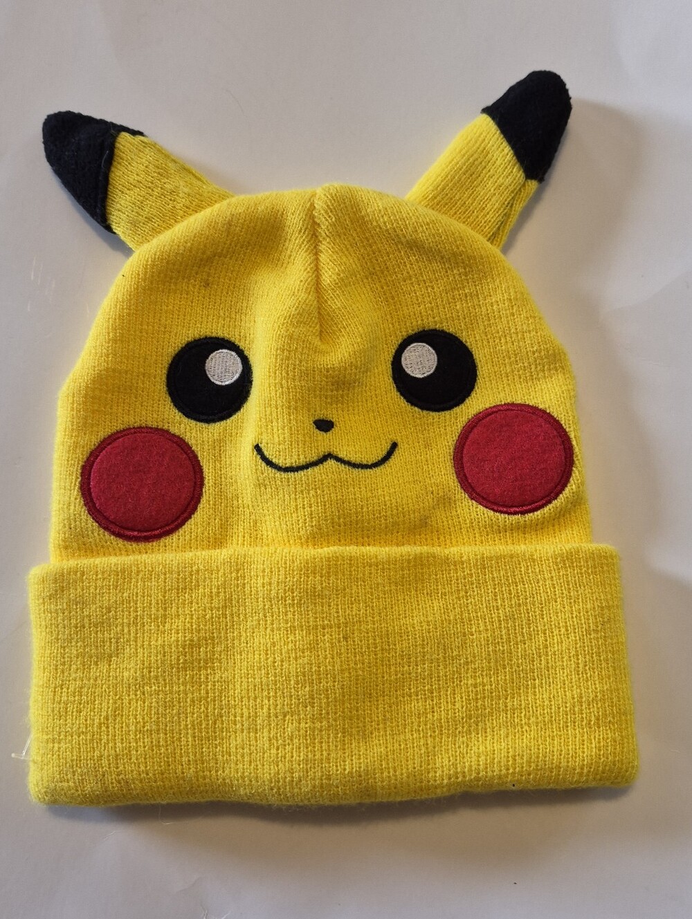 Pokémon Pikachu Yellow Winter Cuffed Beanie Hat with Ears Embroidered
